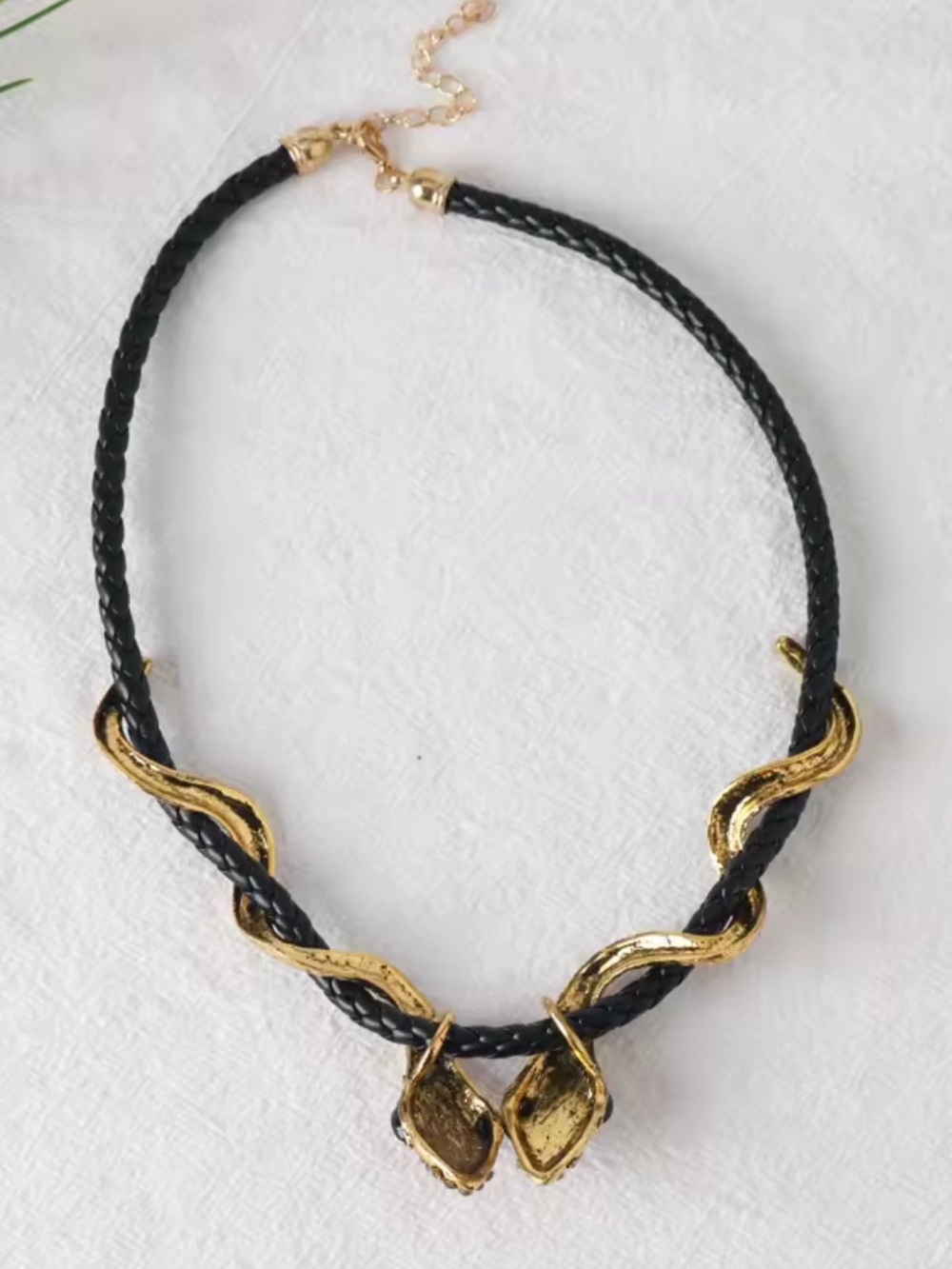 Serpent serpentine Gold Snake Accent Black Braided Necklace by - Picture 2 of 6